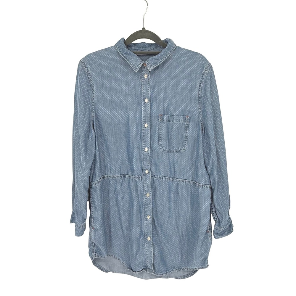 Barbour Sailboat Shirt Womens 8 Blue Lyocell Polka Dot Long Sleeve Tunic
